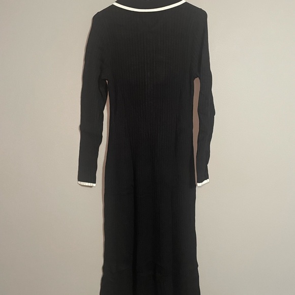 PrettyGarden Black Long-Sleeve Rib Knit Polo Dress with White Trim Medium BNWT - Picture 6 of 6